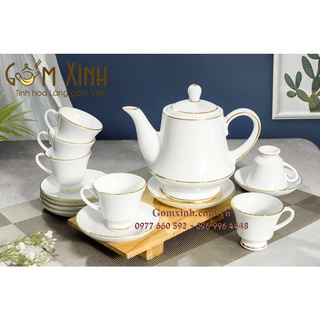 Bộ ấm chén Bát Tràng_Bộ bình trà Hoàng Gia vàng kim