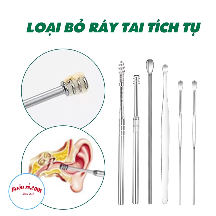 Bộ dụng cụ ngoáy tai, lấy ráy tai (6 MÓN) kèm hộp tiện lợi, nhỏ gọn- Dụng cụ vệ sinh tai bằng inox cao cấp an toàn 01482