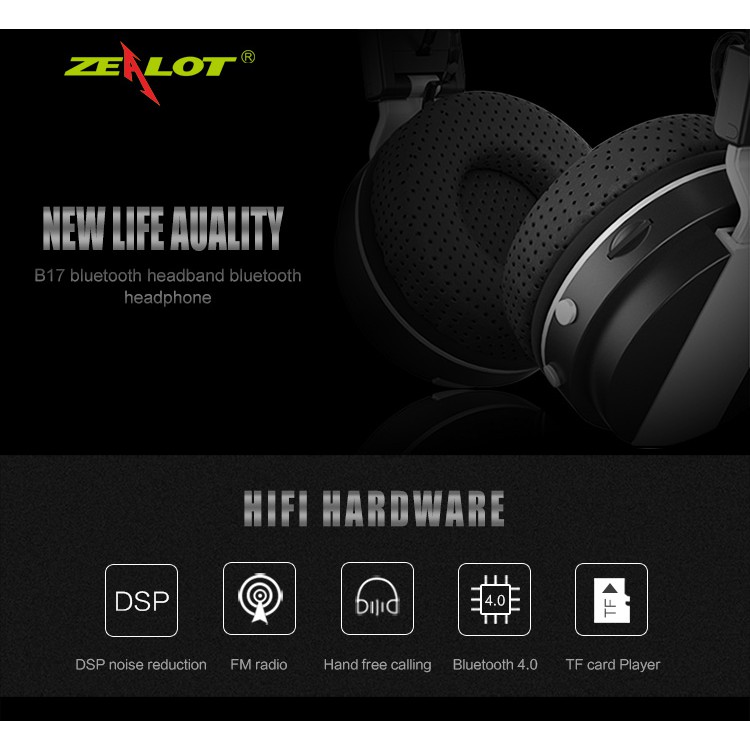 Tai nghe Headphone Bluetooth Zealot B17 thể thao với Mic, FM radio, TF - Hàng chính hãng
