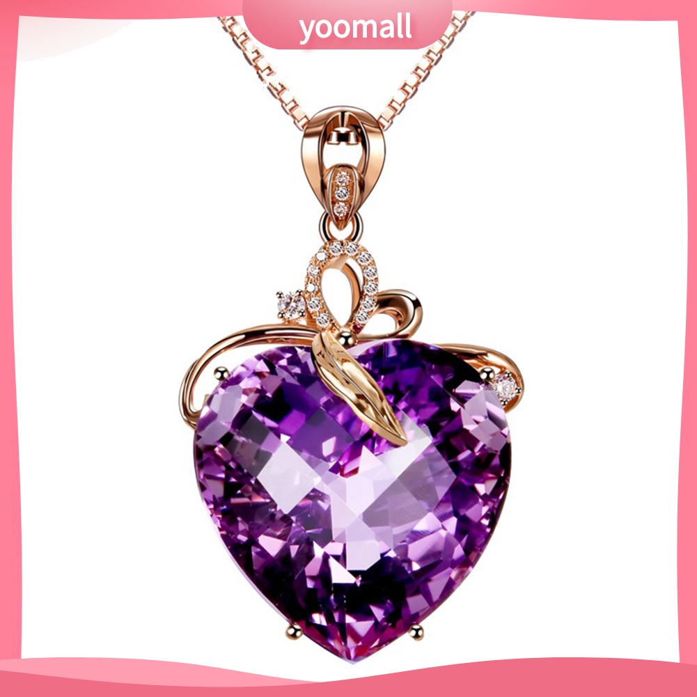 Dây chuyền mặt họa tiết trái tim đính đá thạch anh tím thanh lịch