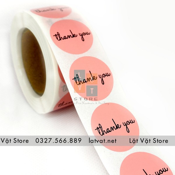 Tem decal màu hồng dòng chữ Thank You - 500 tem dán/cuộn để cảm ơn khách hàng, nổi bật sản phẩm