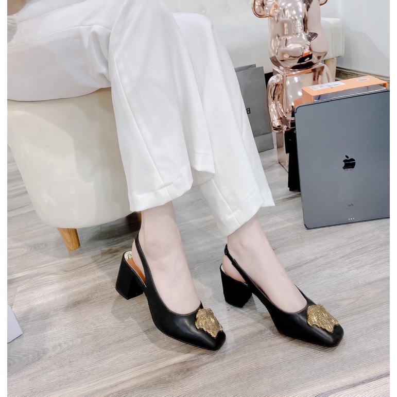 Giày Cao Gót Versace Hở Gót Tag Đồng Hàng Chuẩn Loại 1 Fullbox Bill