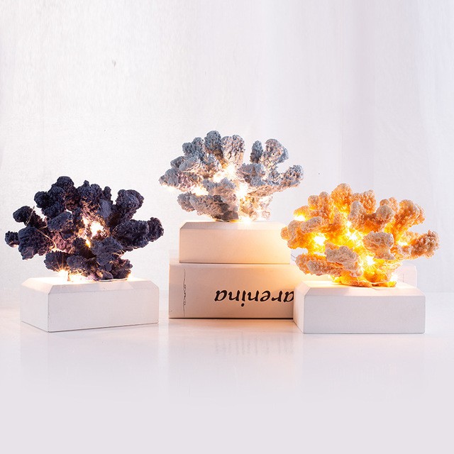 Mô hình san hô mini trang trí có đế đèn LED 12cm  - Decor đồ trang trí theo phong cách biển Địa Trung Hải