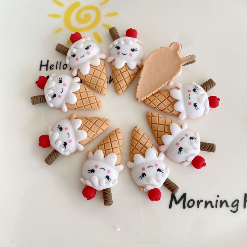 Set 10 Phụ Kiện Trang Trí Điện Thoại / Chai Nước Hình Kem Ốc Quế Hoạt Hình Diy