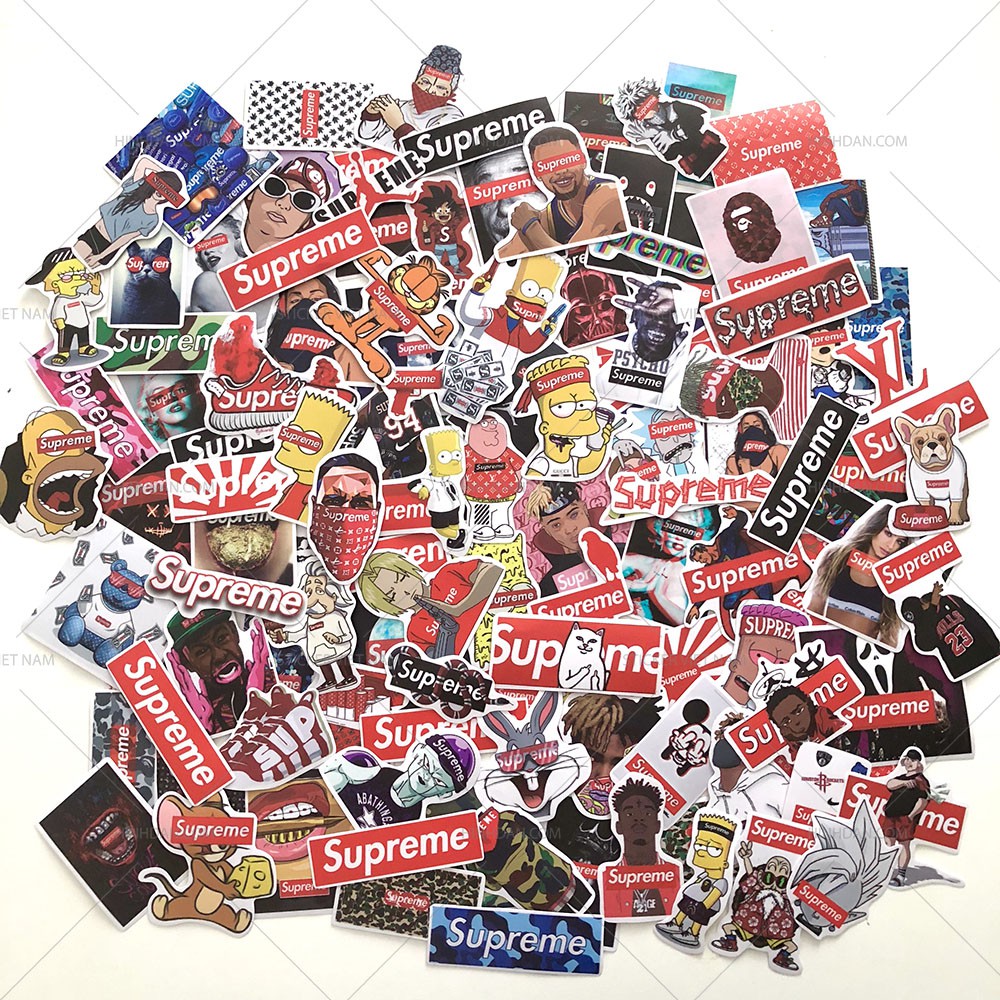 Sticker SUPREME decal hình dán chống nước trang trí xe, laptop, nón bảo hiểm.