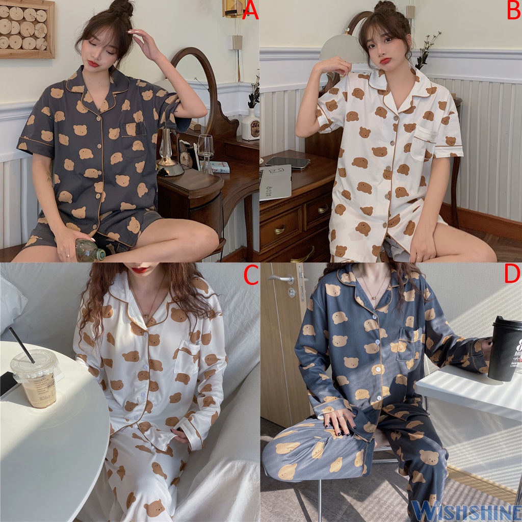 Bộ Đồ Ngủ Tay Ngắn / Dài Chất Liệu Cotton Phong Cách Hàn Quốc Thời Trang Cho Nữ