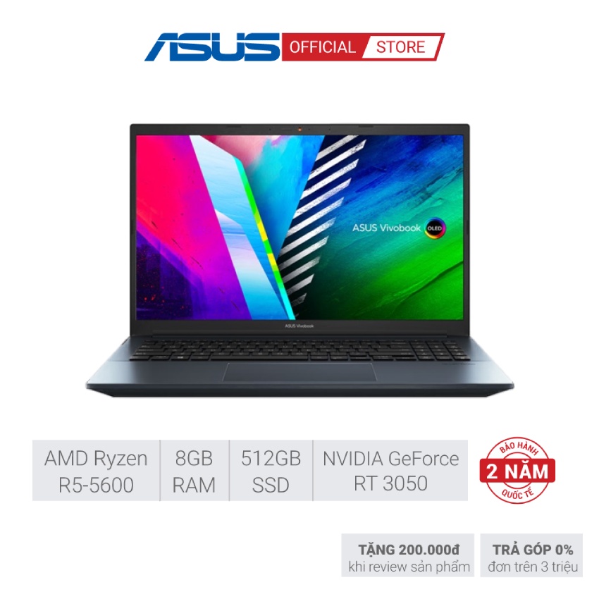 Laptop Asus Vivobook M3500QC-L1105T| R5-5600H| 8GB| 512GB| RTX 3050 4GB| 15.6 FHD OLED