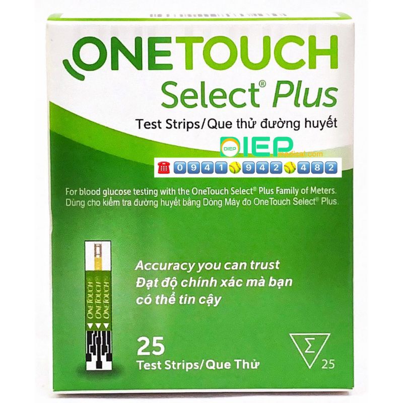 QUE THỬ ĐƯỜNG HUYẾT ONETOUCH SELECT PLUS SIMPLE - HỘP 25 QUE THỬ