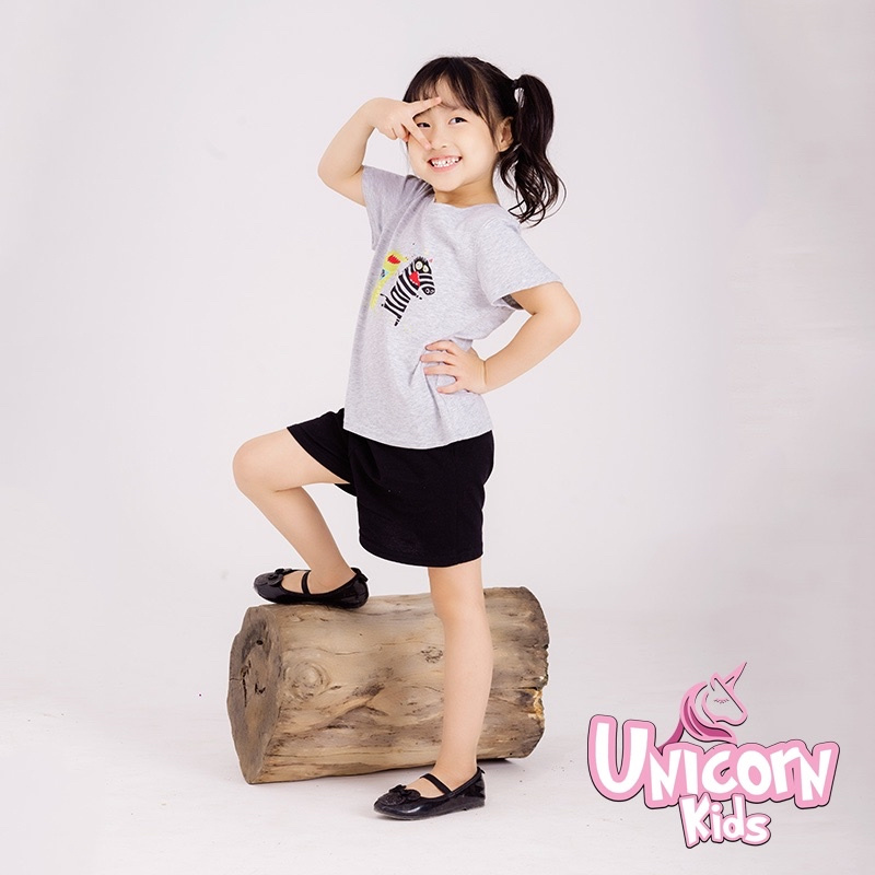 Áo phông cộc tay bé gái bé trai Unicorn Kids hình cá sấu ngựa vằn 100% cotton, từ 1- 5 tuổi cân nặng từ 8.5 - 22kg