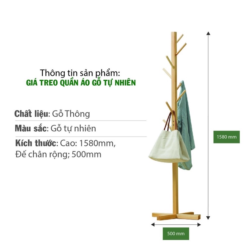 Cây treo quần áo đứng, gỗ tự nhiên phong cách Scandinavian, Bắc Âu