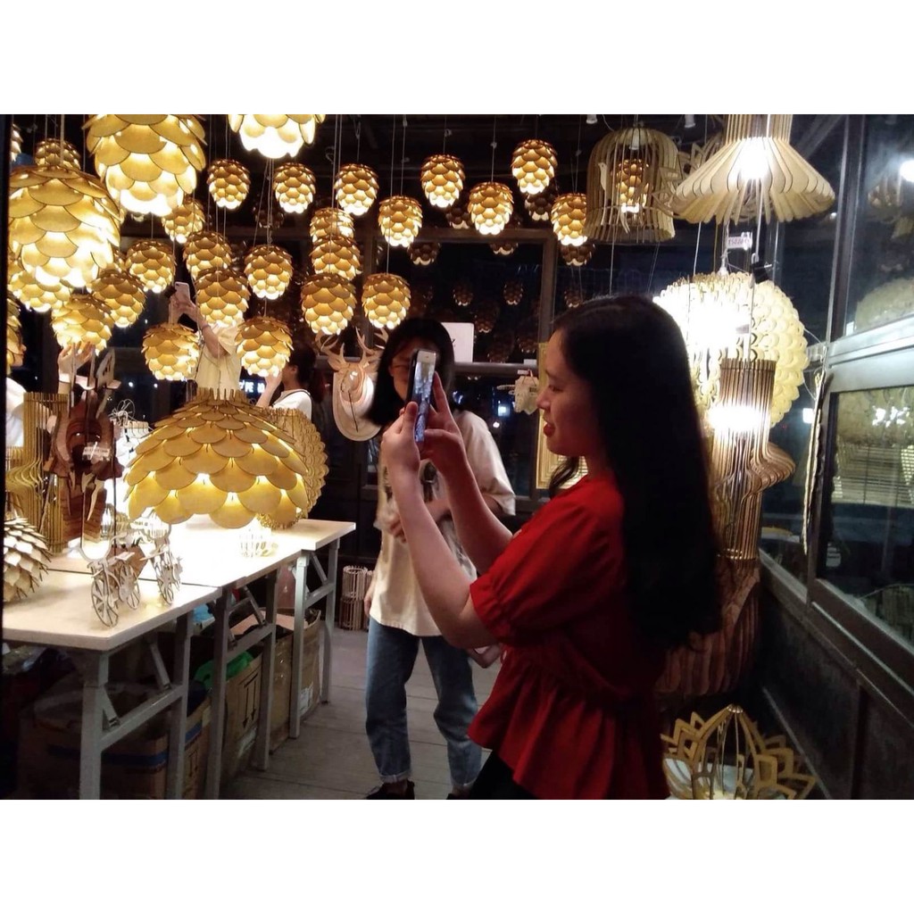 Đèn thả trần gỗ DIY dáng quả thông D27cm