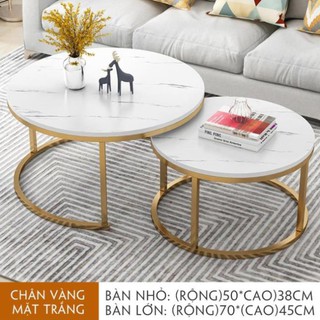 Bàn trà tròn đôi Bàn sofa mặt gỗ vân mây, chân kim loại