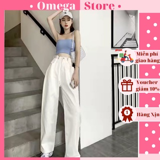 Quần Jeans Nữ Siết eo Omega 💖 quần jeans nữ siết eo dáng xuông 2 màu Đen , Trắng Ullzang 💖