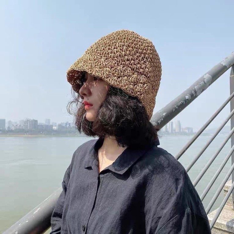 Mũ nón nữ cói đan hoa Summer