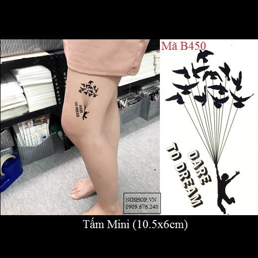 Xăm dán Tattoo đàn chùm chim bay B450