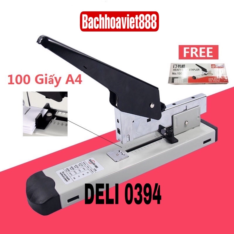 Dập đại Deli 0394 chính hãng, máy bấm kim lớn tối đa dập 100 tờ chắc chắn loại tốt