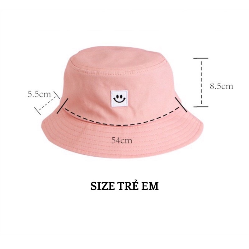 Mũ Nón Bucket Tròn Thêu Hình Mặt Cười Style Hàn Quốc Chất Cotton Cho Người Lớn Và Trẻ Em
