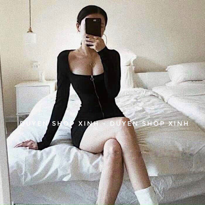 Váy Ôm Body Khóa Thun Zip Hàn Quốc Siêu Co Dãn Cao Cấp
