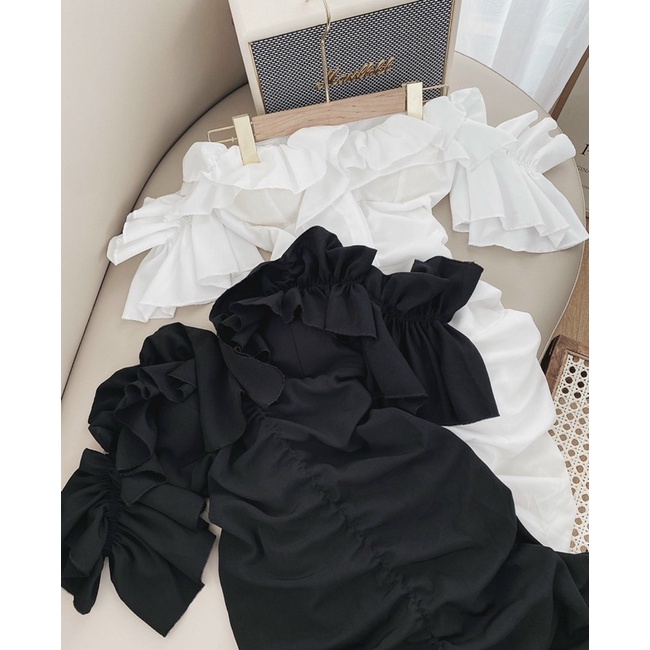 Đầm Bẹt Vai Nhún Bèo Ôm Body