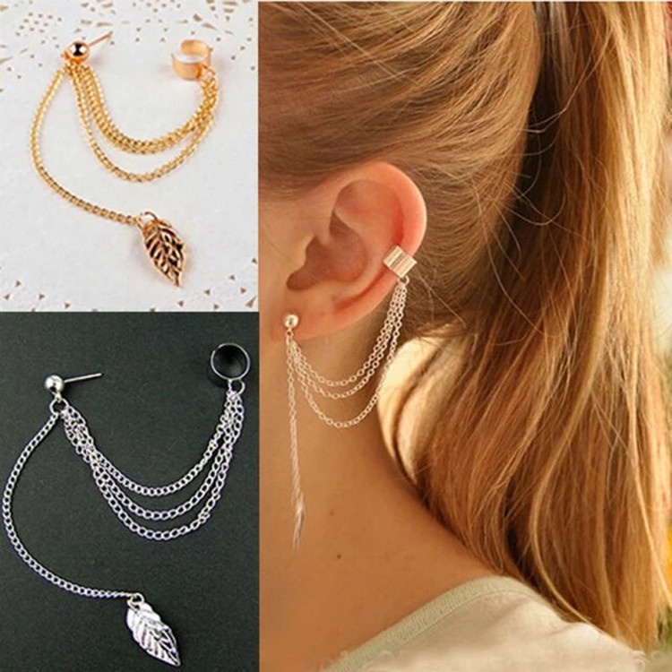1 Khuyên kẹp vành tai BAMOER kim loại tòn ten chiếc lá thời trang nữ
