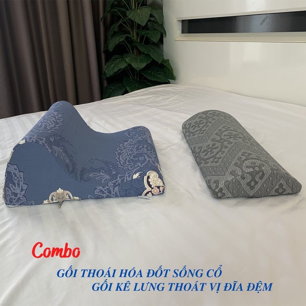 COMBO gối thoái hóa đốt sống cổ và gối kê lưng thoát vị đĩa đệm CHÍNH HÃNG - BẢO HÀNH 12 tháng