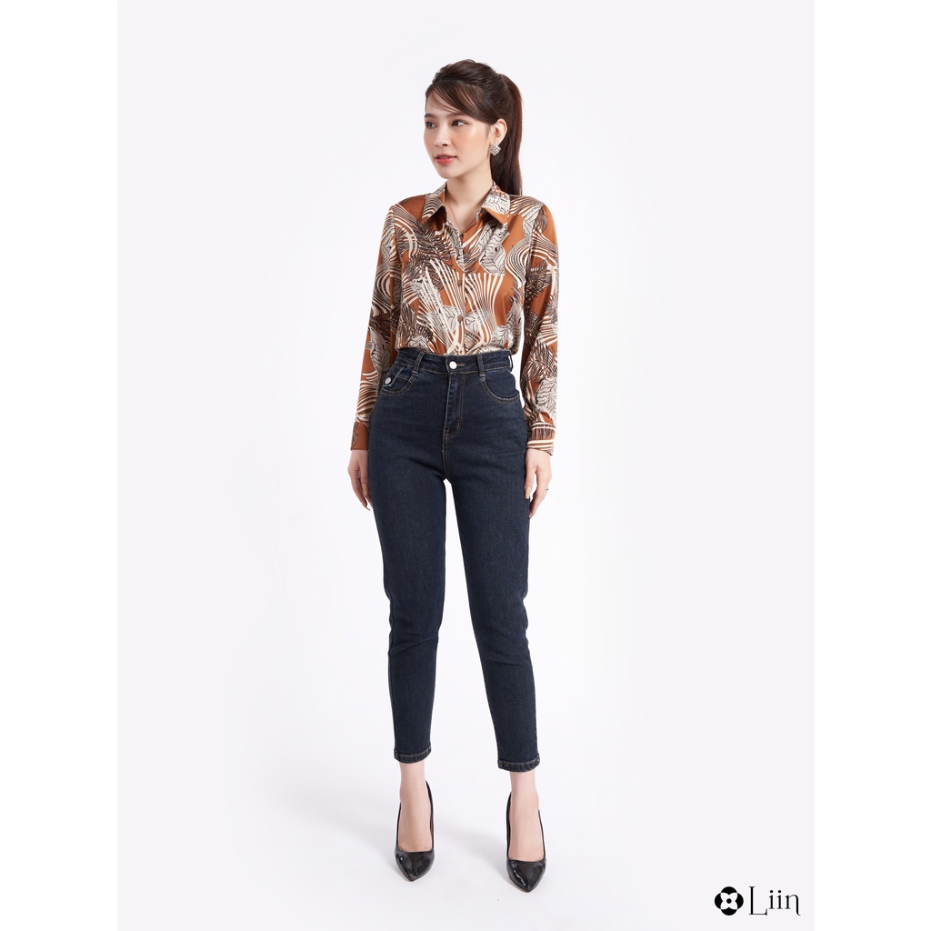 Áo sơ mi dài tay màu nâu họa tiết phối lá phong cách trẻ trung, hiện đại Liin Clothing SM4034
