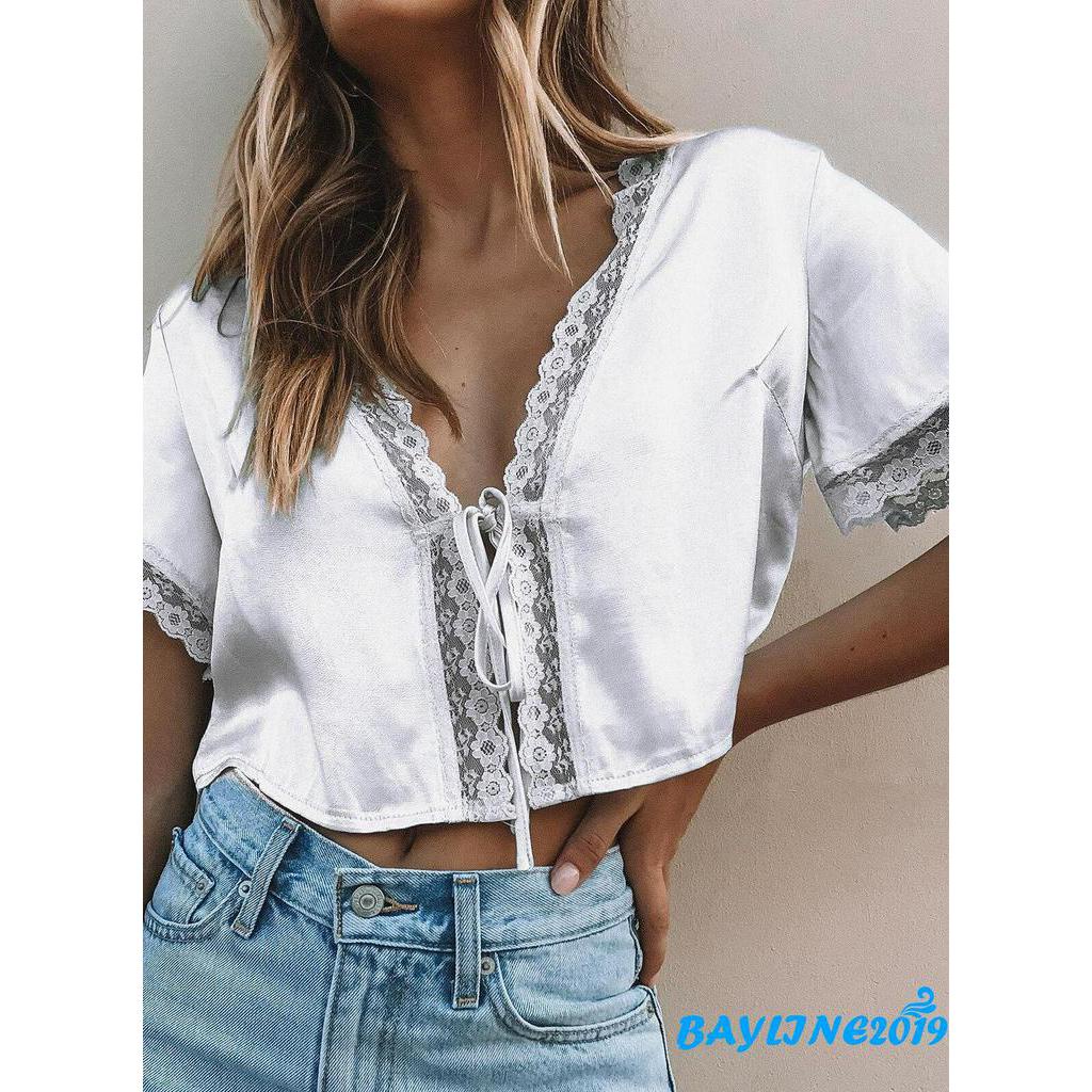 o Croptop Lụa Phối Ren Quyến Rũ Dành Cho Nữ