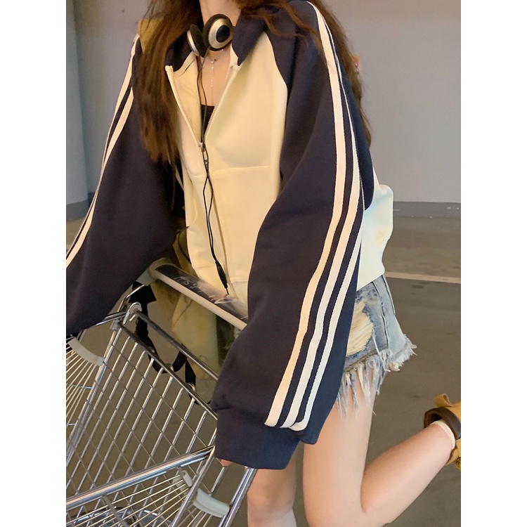 Áo khoác lửng tay dài có mũ trùm đầu thời trang dành cho nữ