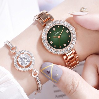 Đồng hồ thời trang nữ Lvfai đính cườm kèm lắc tay sang trọng