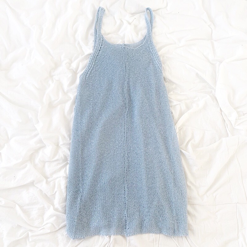 Set Váy Suông Dệt Kim Xếp Tầng Màu Xanh Sữa + Đường Khâu Ren Nhẹ Nhàng