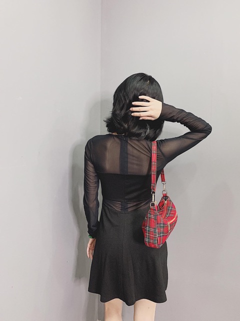 Đầm nữ dáng xòe phối ren màu đen size S M Np shop