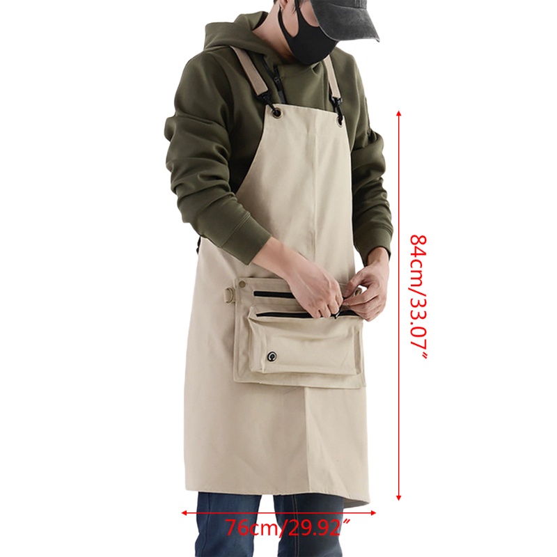 Tạp Dề Vải Denim Chống Thấm Nước Có Túi Đeo Vai Thời Trang