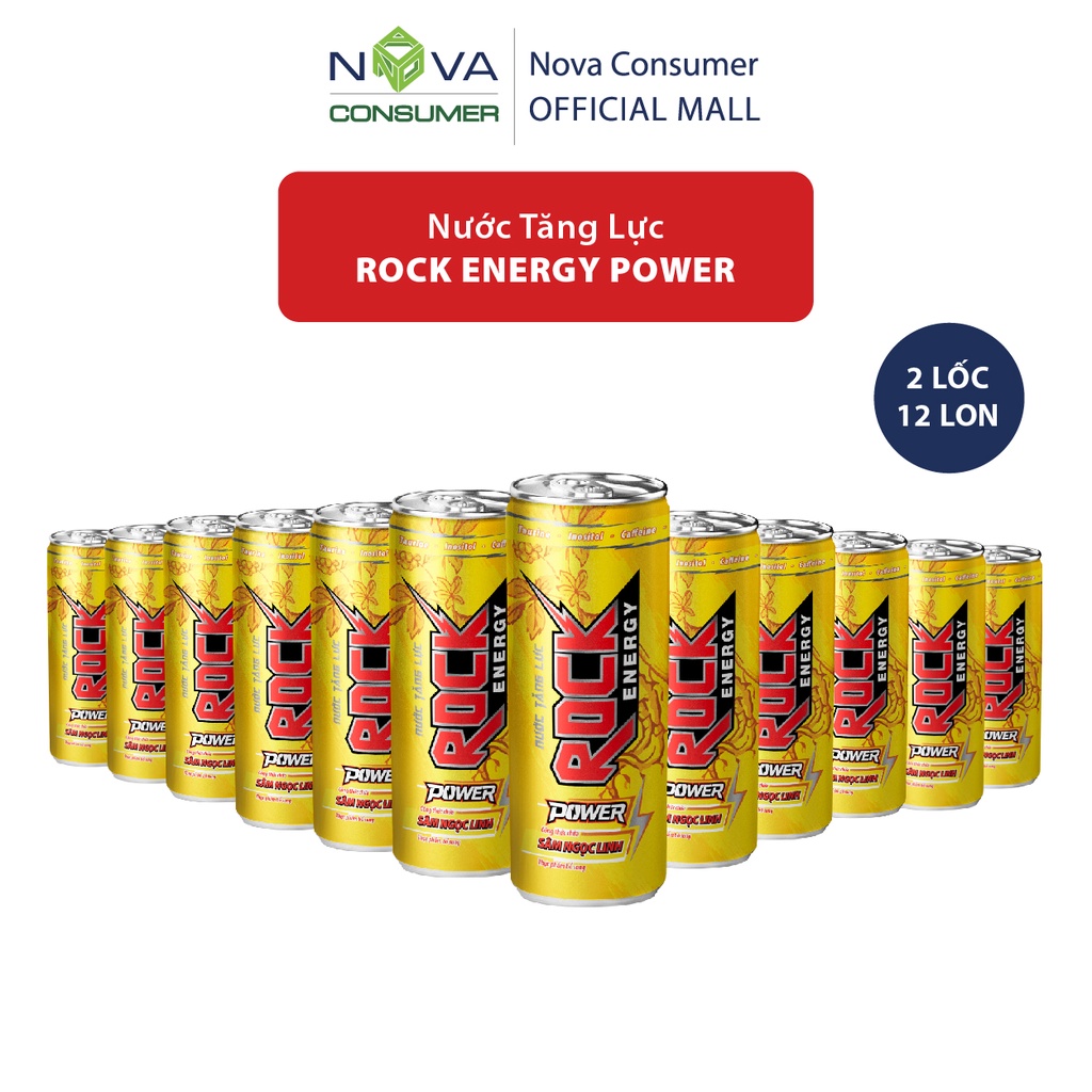 [Combo 12 lon] Nước tăng lực Rock Energy Power chứa Sâm Ngọc Linh (240ml x 12 lon)