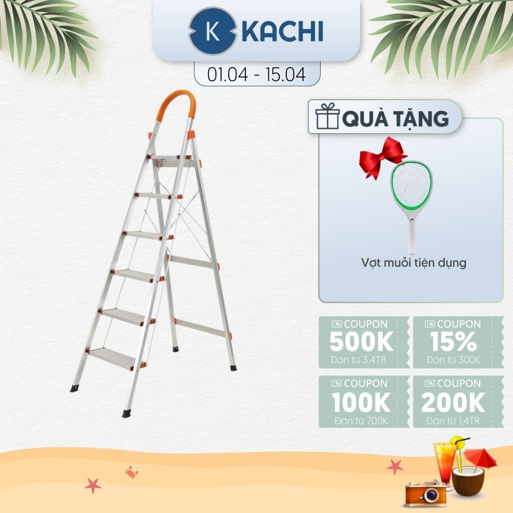 Thang nhôm ghế 6 bậc Kachi MK151 1.9m - tải trọng 150kg, chất liệu nhôm thanh lý trưng bày