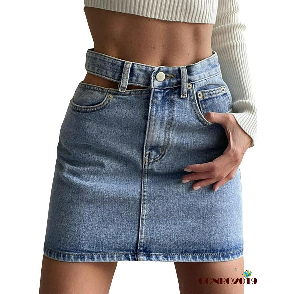chân váy jean Ngắn Lưng Cao Thời Trang Cho Nữ