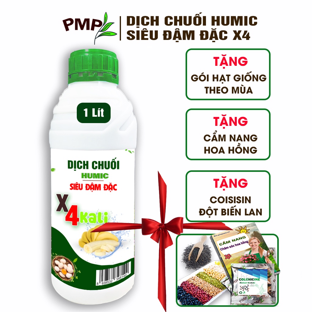 Dịch Chuối Humic X4 PMP Đậm Đặc Gấp 4 Lần - Cho hoa hồng, Hoa lan, Cây cảnh, Rau sạch 1000ml