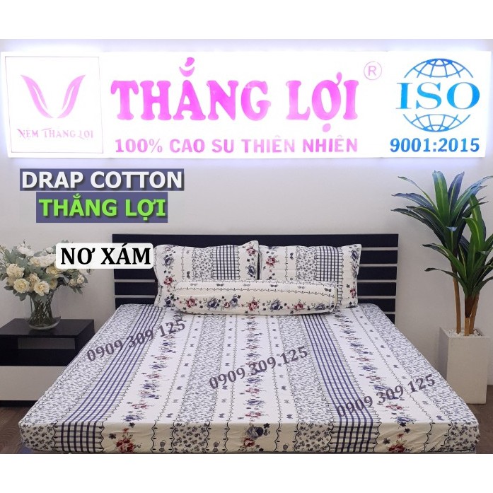 bộ drap(4 món) cotton 100% Thắng lợi chính hãng, nơ xám (ảnh thật)
