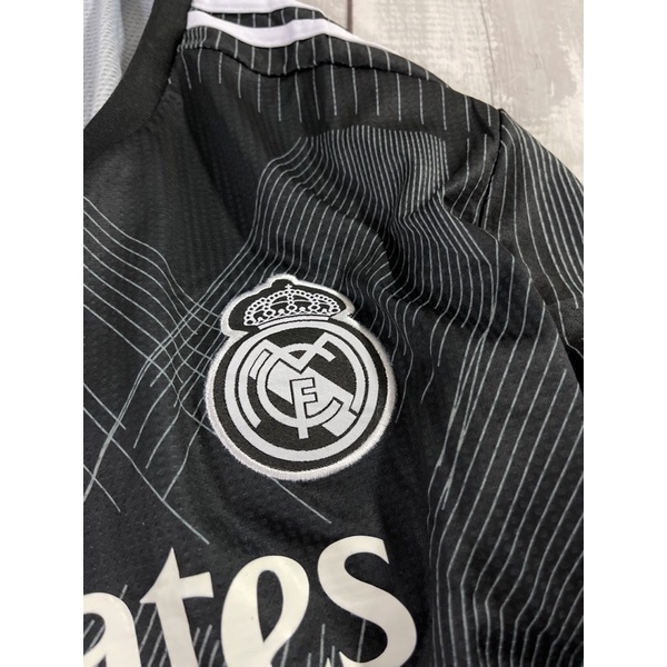 Set Bộ quần áo bóng đá thể thao nam nữ vải gai thái clb real madrid áo đen quần đen
