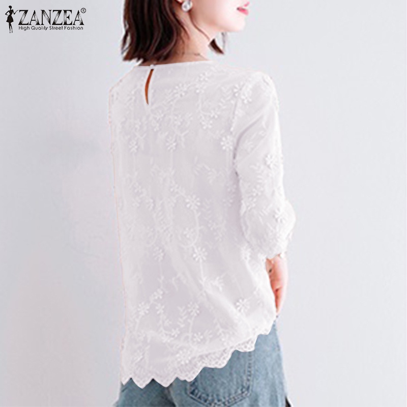 Zanzea Áo Thun Nữ Ngắn Tay Cổ Tròn Thêu Hoa Thời Trang
