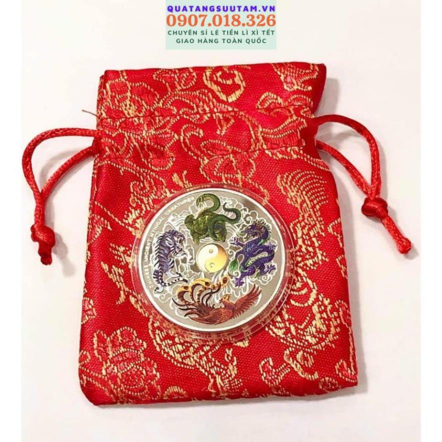 Đồng Xu Hình Tứ Linh Phong Thủy May Mắn Bình An - Long Lân Quy Phụng