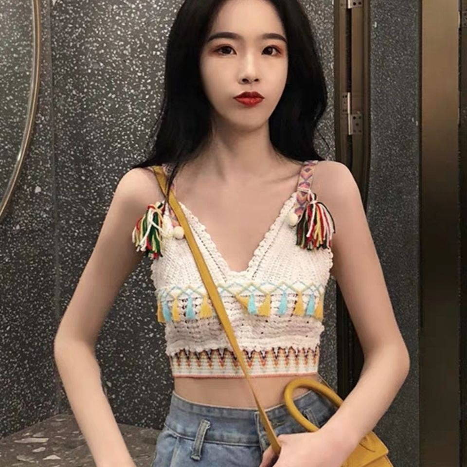 JSC Jiashucheng Áo Dệt Kim Khoét Lỗ Phối Tua Rua Màu Sắc Cầu Vồng Phong Cách Dân Tộc Thời Trang Mùa Hè 2019