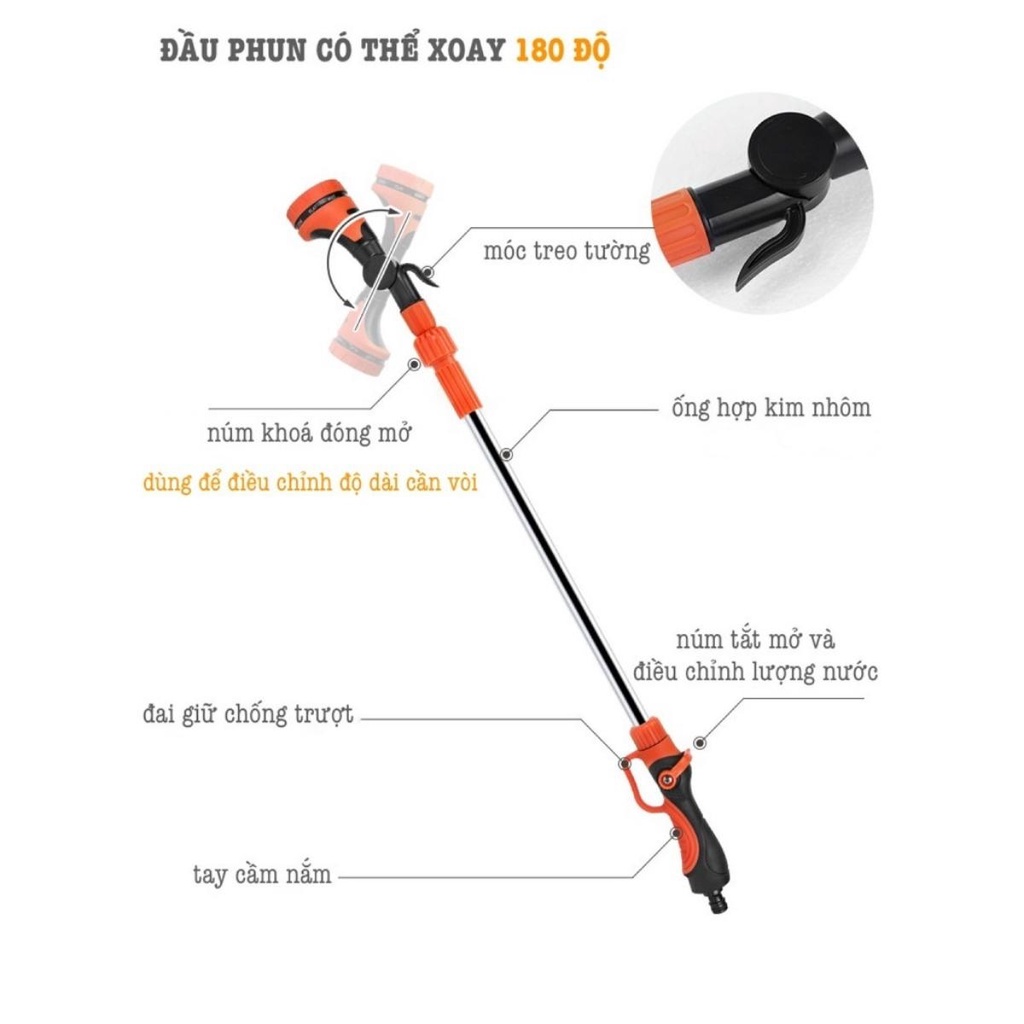 Bộ vòi phun tưới đa năng 8 kiểu phun Lionking GSKN244 chiều dài từ 5 mét đến 25 mét