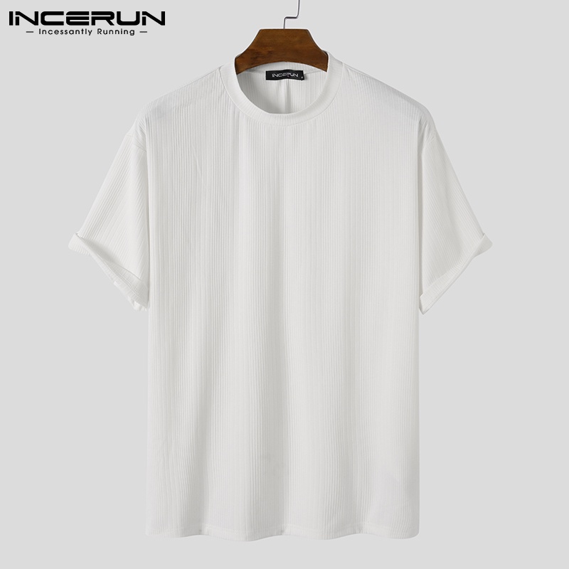 Áo thun INCERUN tay ngắn cổ tròn 3 màu sắc tùy chọn thiết kế đơn giản dành cho nam