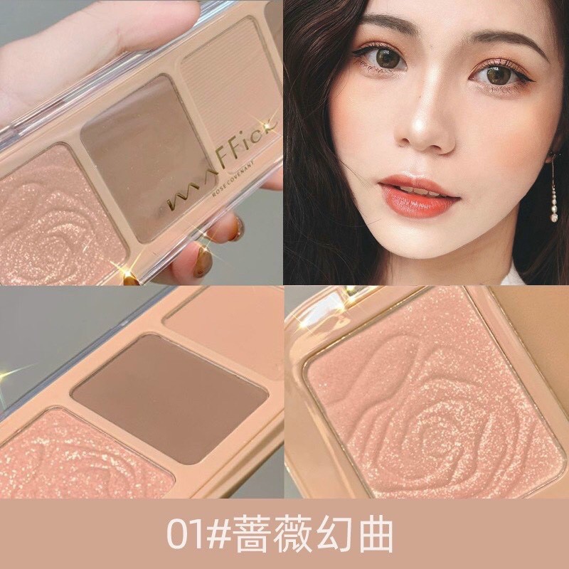 Phấn Tạo khối Bắt Sáng Hoa Hồng 4 ô Maffick Rose gồm 2 Tone : Tone 1, Tone 2 Tô Điểm Thêm Nét Đẹp Cho Bạn.