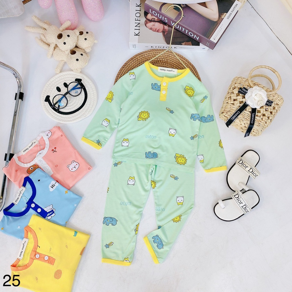 {Bé 19-32kg} Bộ dài tay thun lạnh in toàn thân cổ trụ Minky Mom cho bé trai bé gái - HÀNG CHUẨN