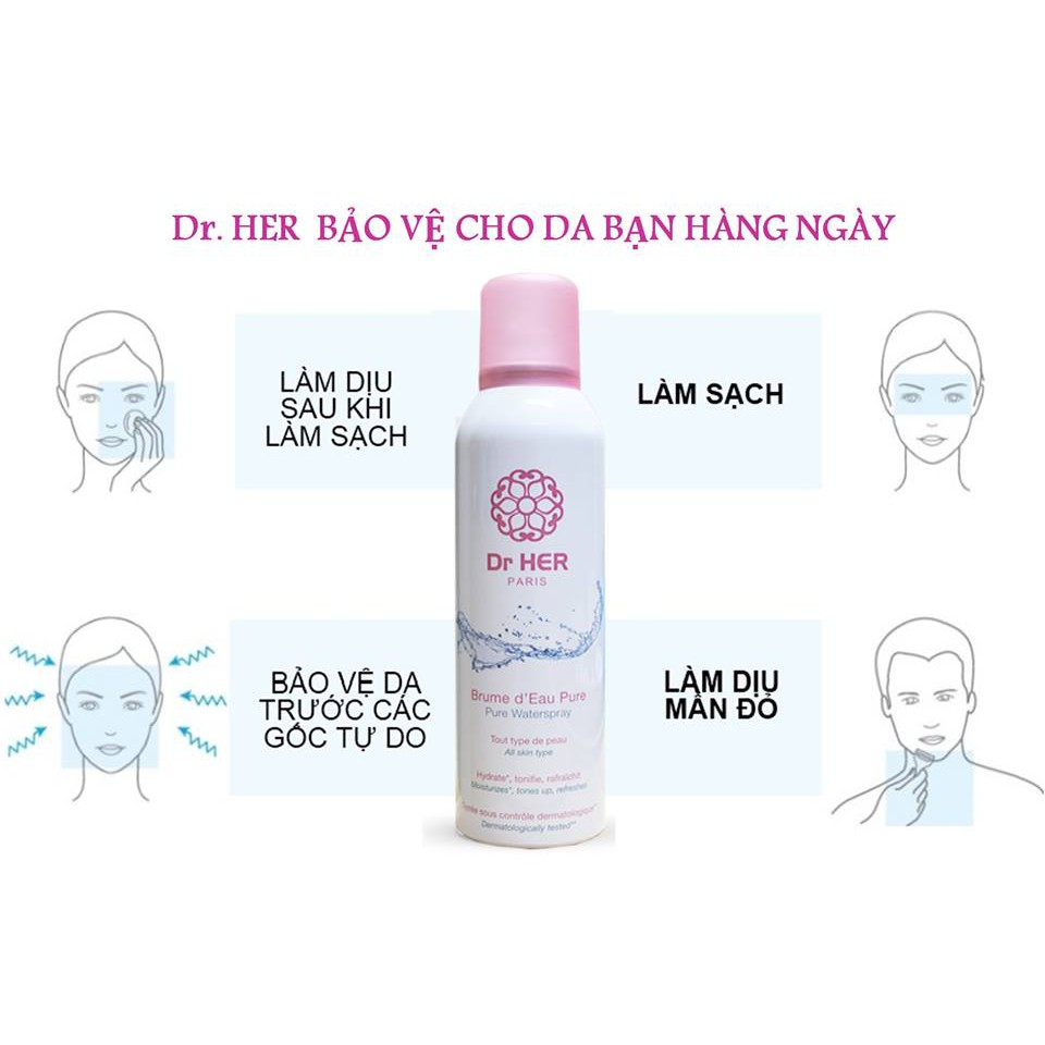 [Tặng nước tẩy trang 100ml] Xịt khoáng làm dịu da Dr Her Paris - 150ml