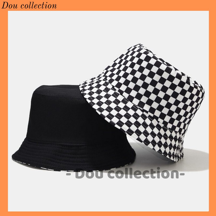 [Nowship2h] Mũ Nón Bucket Vành Ngắn Hai Mặt Họa Tiết Caro Thời Trang Thu Đông - Mã NV021