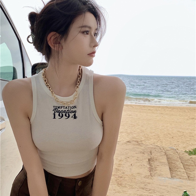 Áo Sát Nách Thêu Chữ Tiếng Anh Dáng Ôm Gợi Cảm Cho Nữ