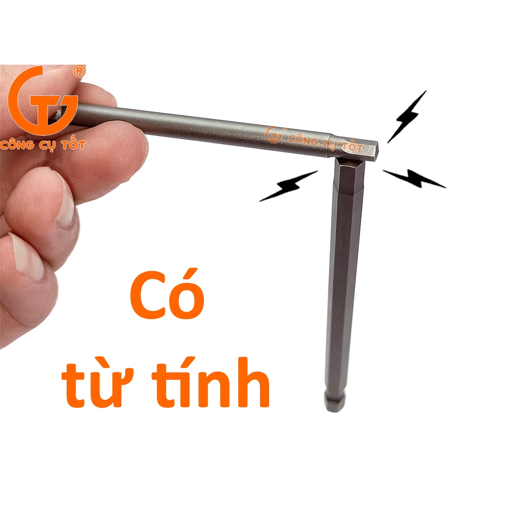 Vỉ 6 đầu bắt vít lục giác chuôi lục thép S2 2.5 - 8.0mm dài 100mm