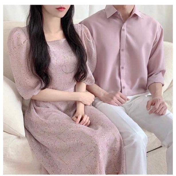 Áo đôi đồ đôi 🎀FREESHIP🎀 áo đôi hoa lá đi biển du lịch chụp cưới đầm nữ sơ mi nam dài tay VSM couple AV105